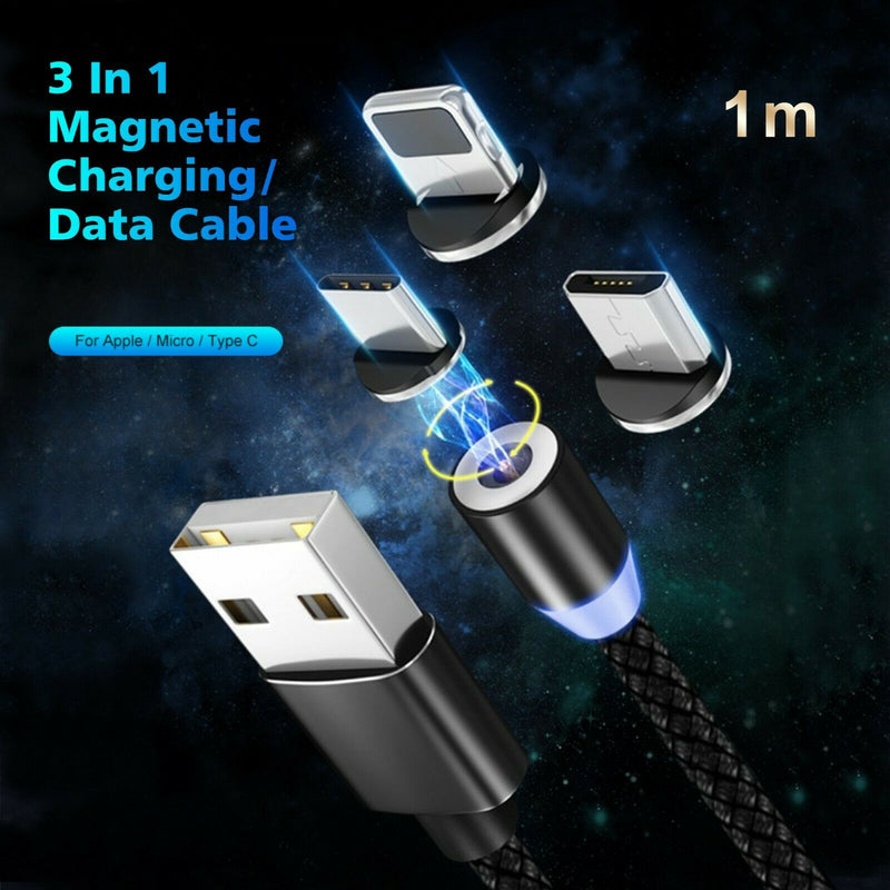 Free shipping - 2pcs 3 IN1 Magnetic FAST Charge / Data Cable, USB to USB C Micro USB iPhone