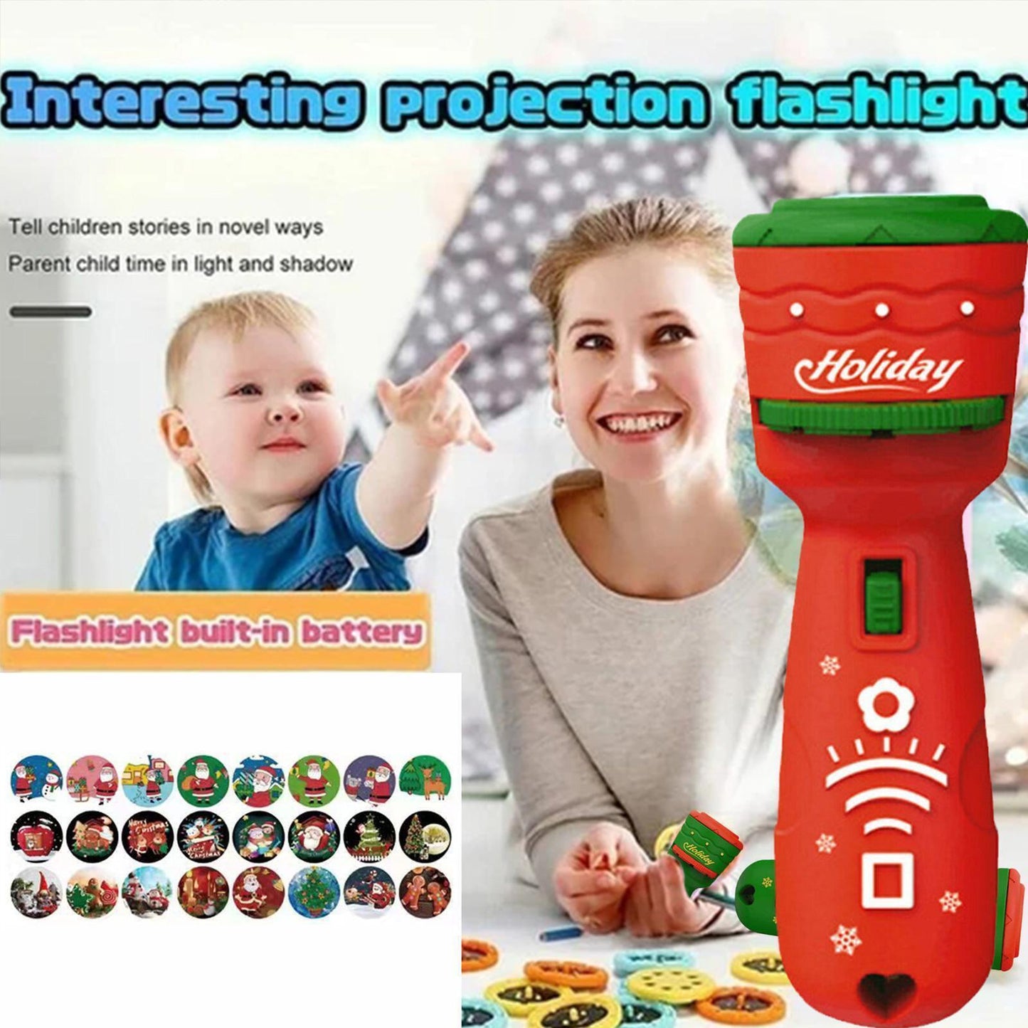 24 Pattern Christmas Slide Projector Torch Projection Flashlight Fun