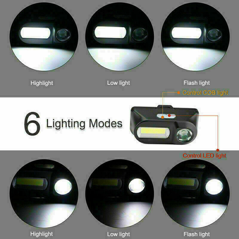 COB LED Headlight Headlamp Flashlight USB Rechargeable Torch Camping Hiking Night Fishing Light