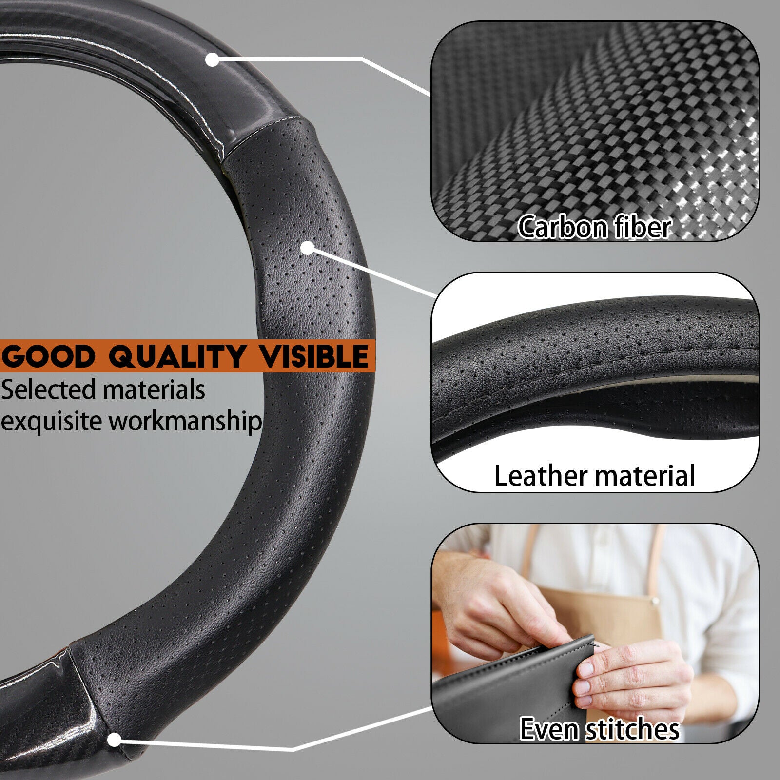 Genuine Caterpiller 15'' Car Leather Steering Wheel Cover