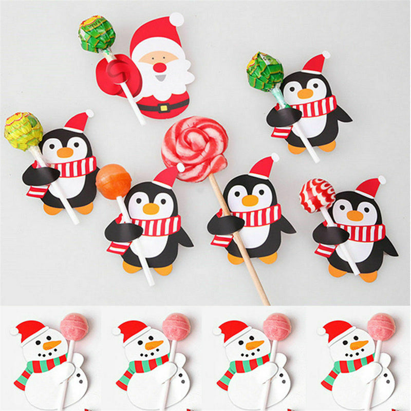 Christmas Party Lollipop 50Pcs Lolly Sugar-loaf Paper Card Penguin Holder Santa