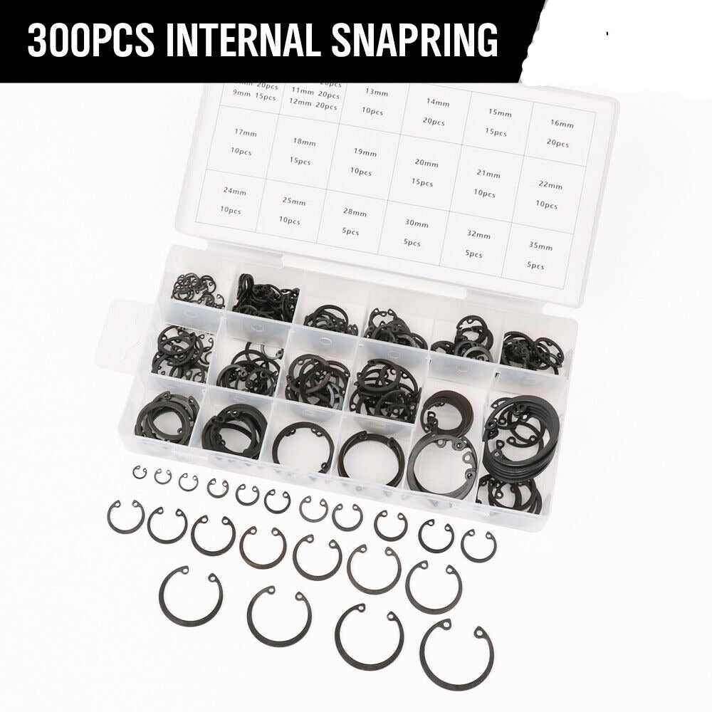 300pc Internal Snap Ring Retaining Circlip Metric Snapring Clips Assor