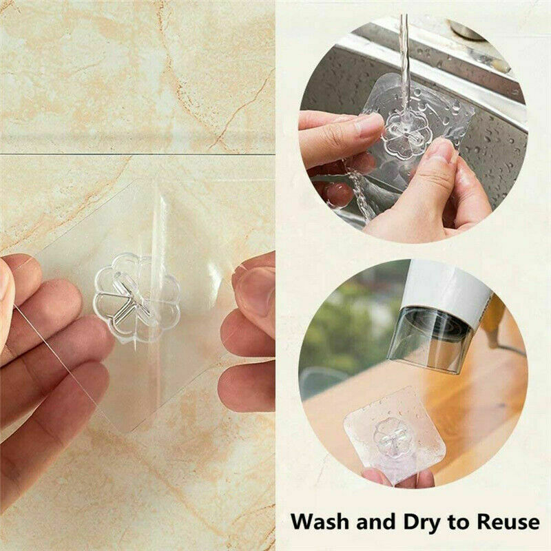 10pc/20pc Clear Seamless Adhesive Hook Strong Stick Wall Hook Load Kitchen Hanger