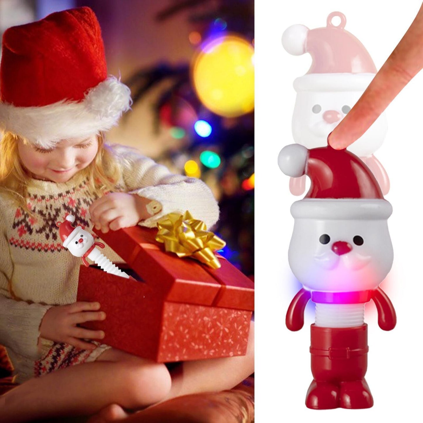 Christmas Santa Claus Snowman Telescopic Sensory Toys Fidget Stress Relief Tube with Light