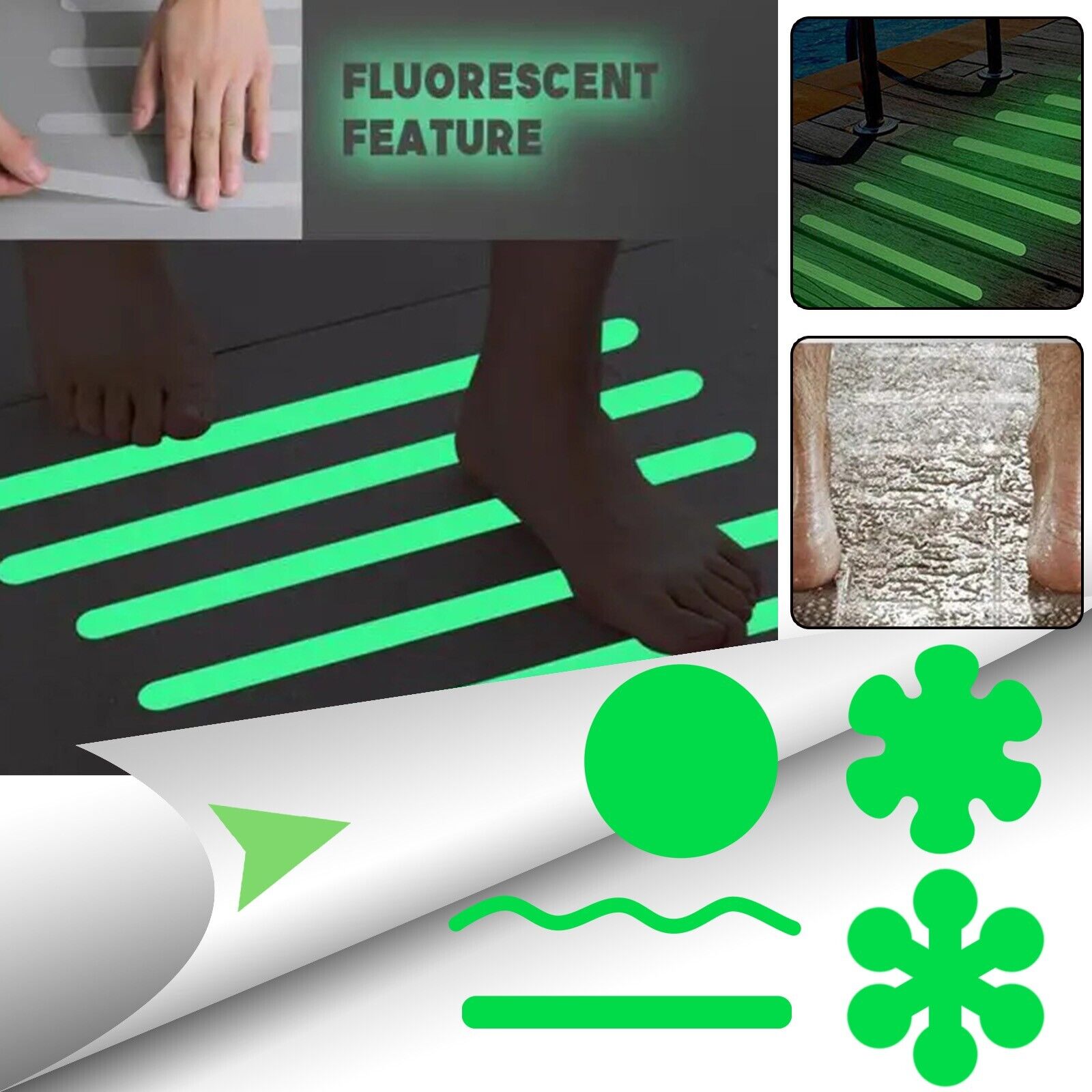 24PC Bathroom Anti-Slip Pad Fluorescent Basting Tape 1/4 Double Sided for Canvas