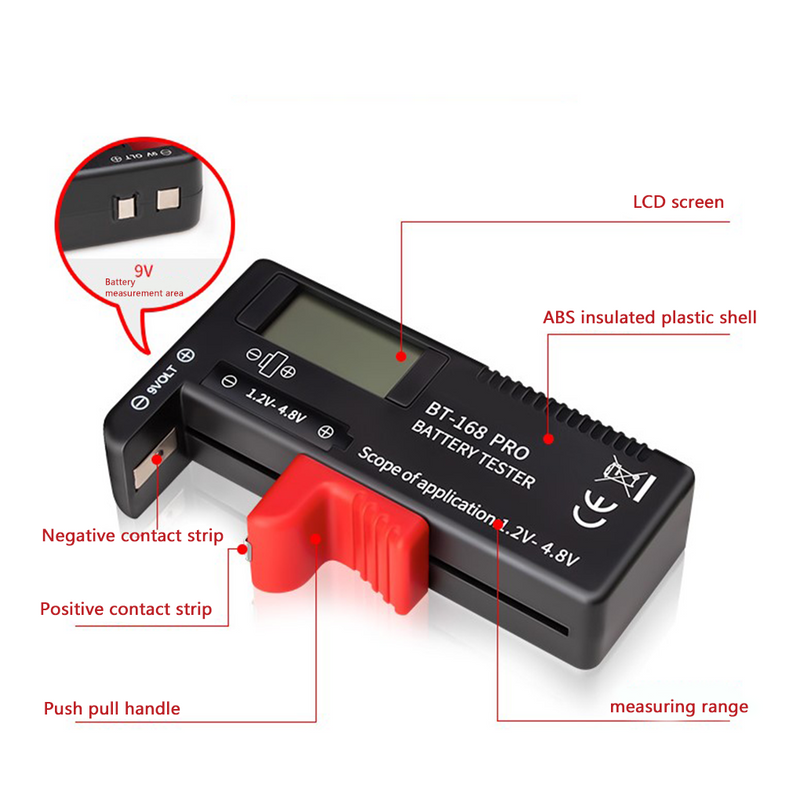 LCD Universal Battery Tester Tool AA AAA C D 9V Button Cell Volt Tester Checker