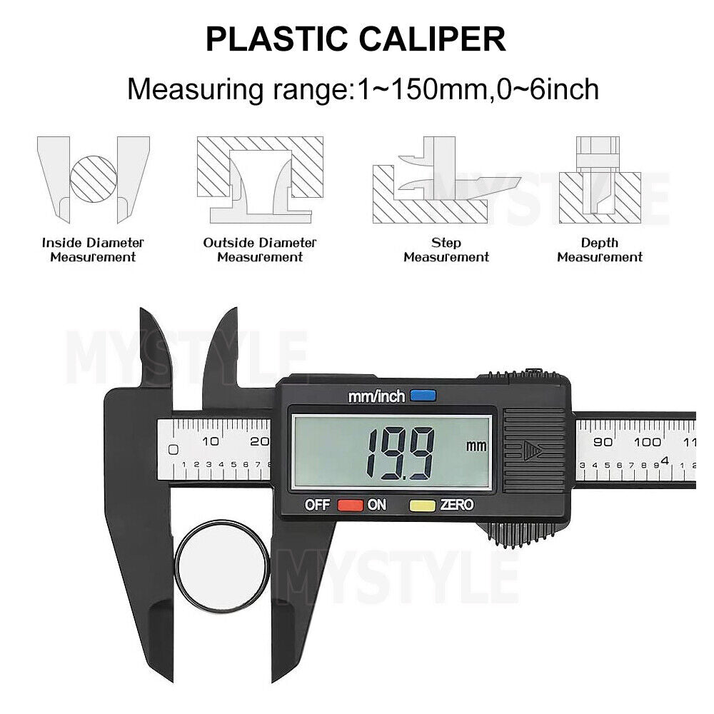 Electronic Digital LCD Vernier Caliper Micrometer New 150mm 6'' Stainless Steel