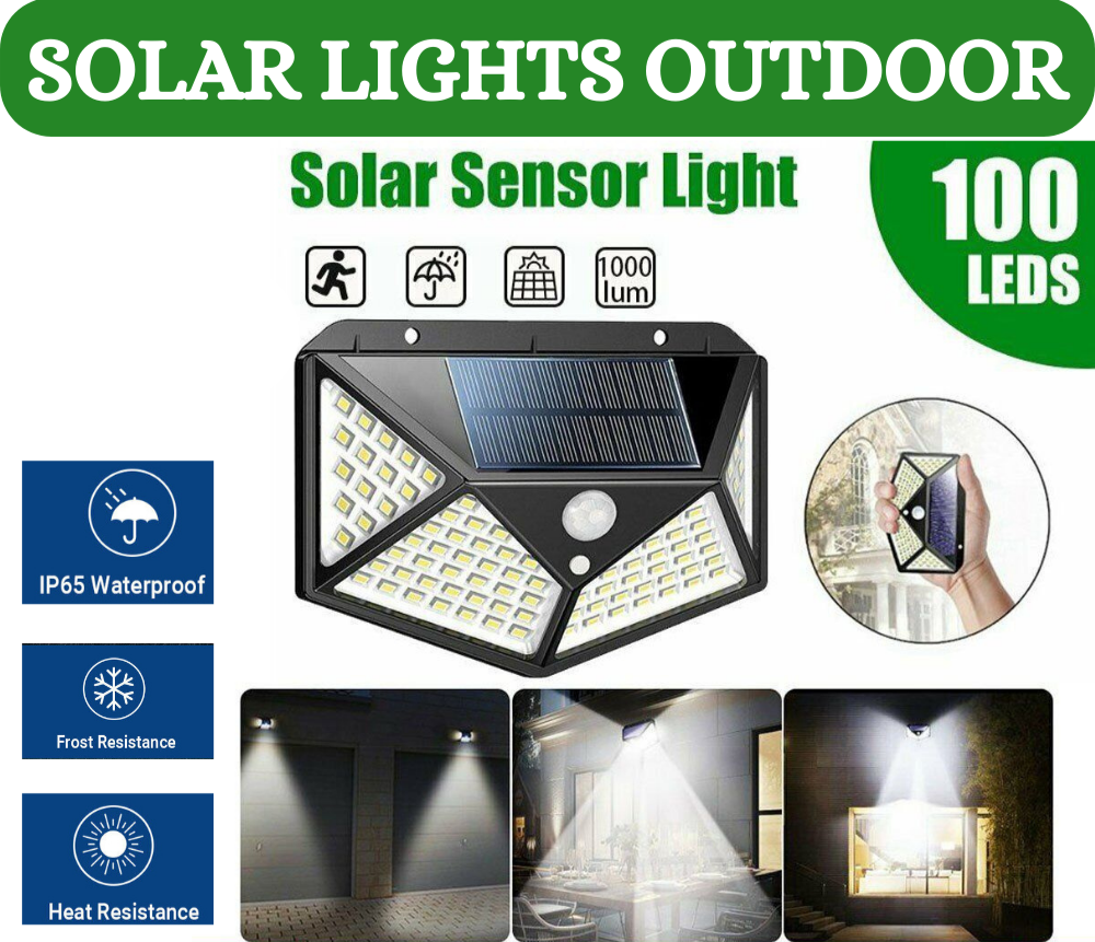 100LED Solar Powered PIR Motion Sensor Light Garden Outdoor Security Lights