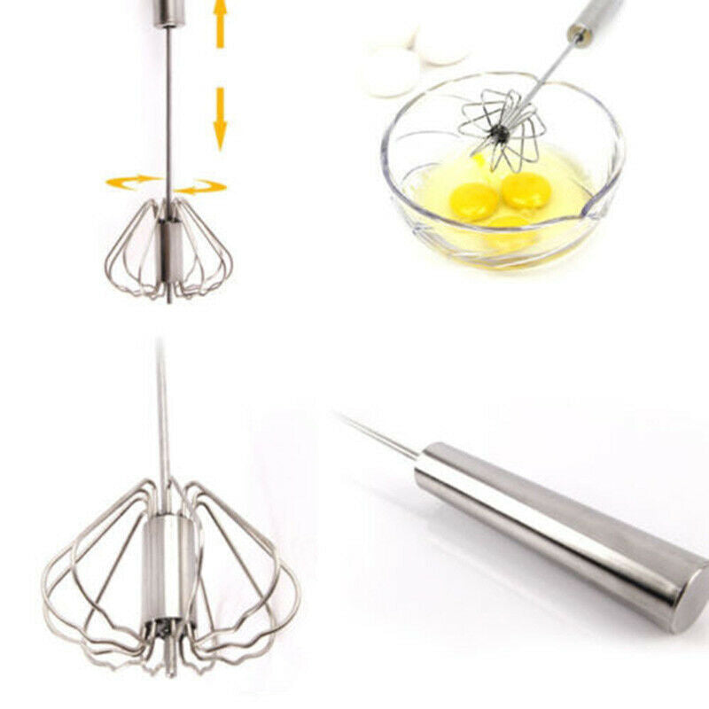 Stainless Steel Whisk Egg Beater Wisk Manual Self Turning Wire Milk Kitchen Tool
