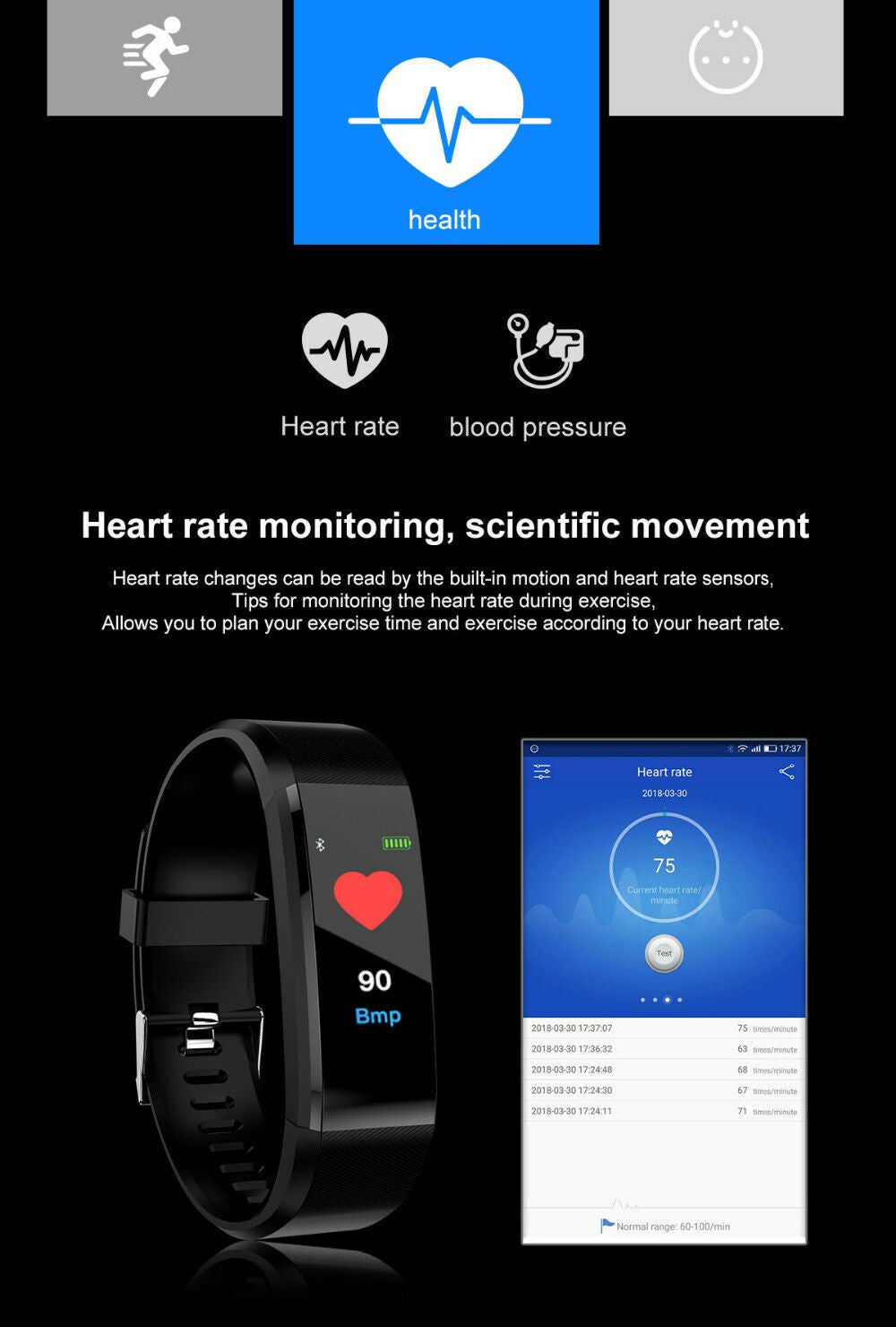 Heart Rate Sleep Monitor Bluetooth Smart Bracelet