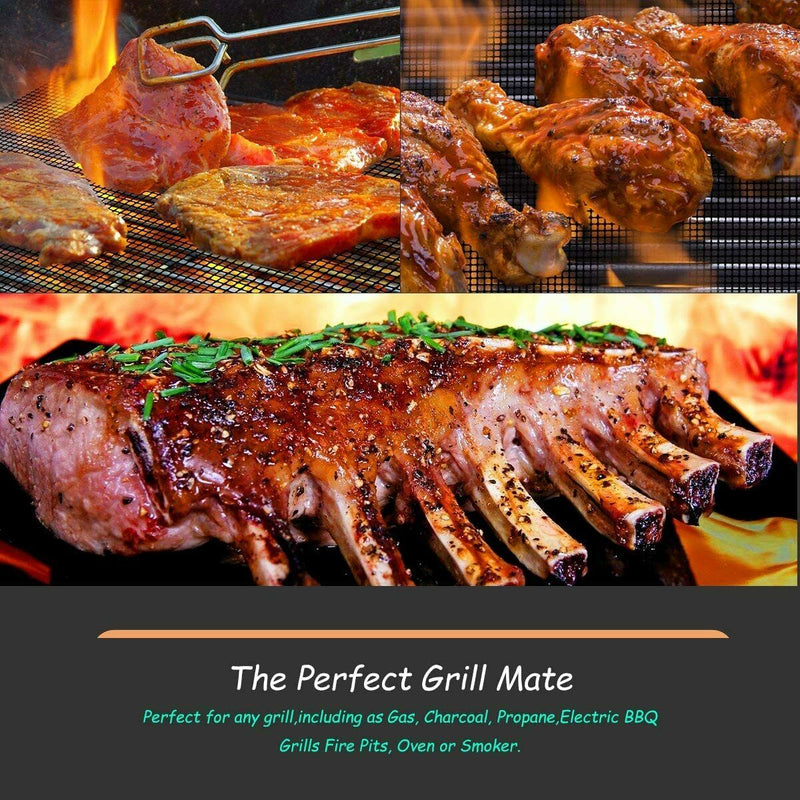 Free shipping- 5x BBQ Grill Mesh Mat Non Stick Grilling Mesh Reusable Baking Net Pad Liner Set