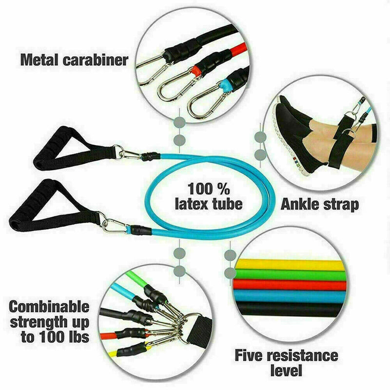 Free shipping-11PCS Latex Elastic Yoga Strap Resistance Bands