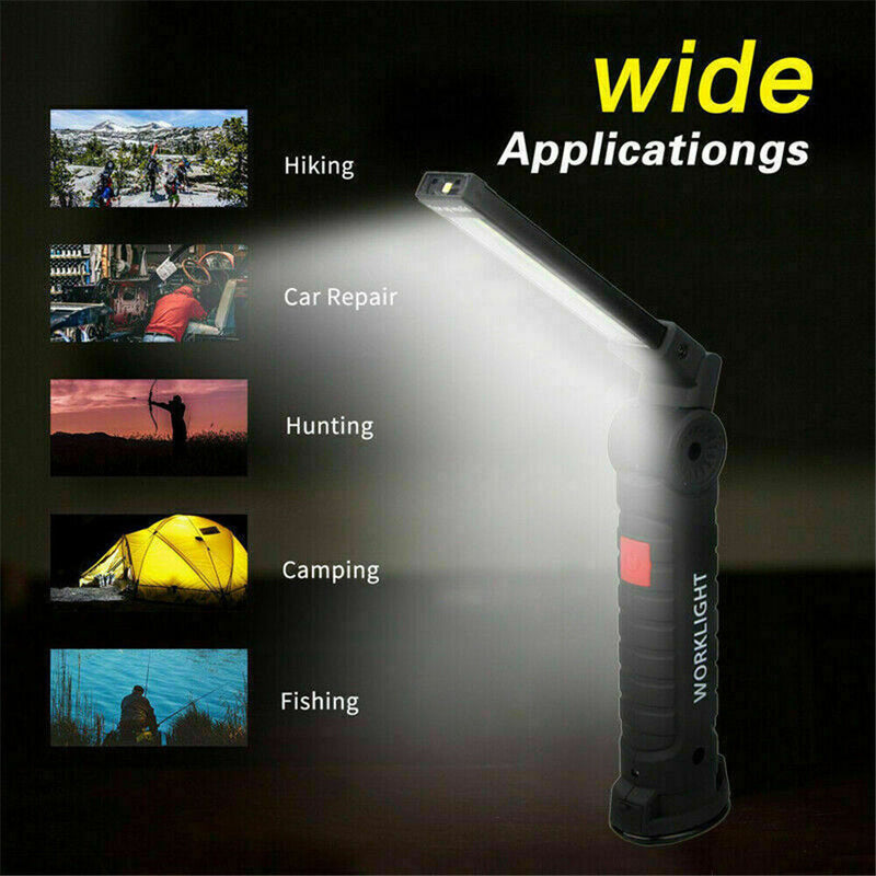 Portable Work Light Rechargable COB LED Hand Torch Flashlight Magnetic Foldable