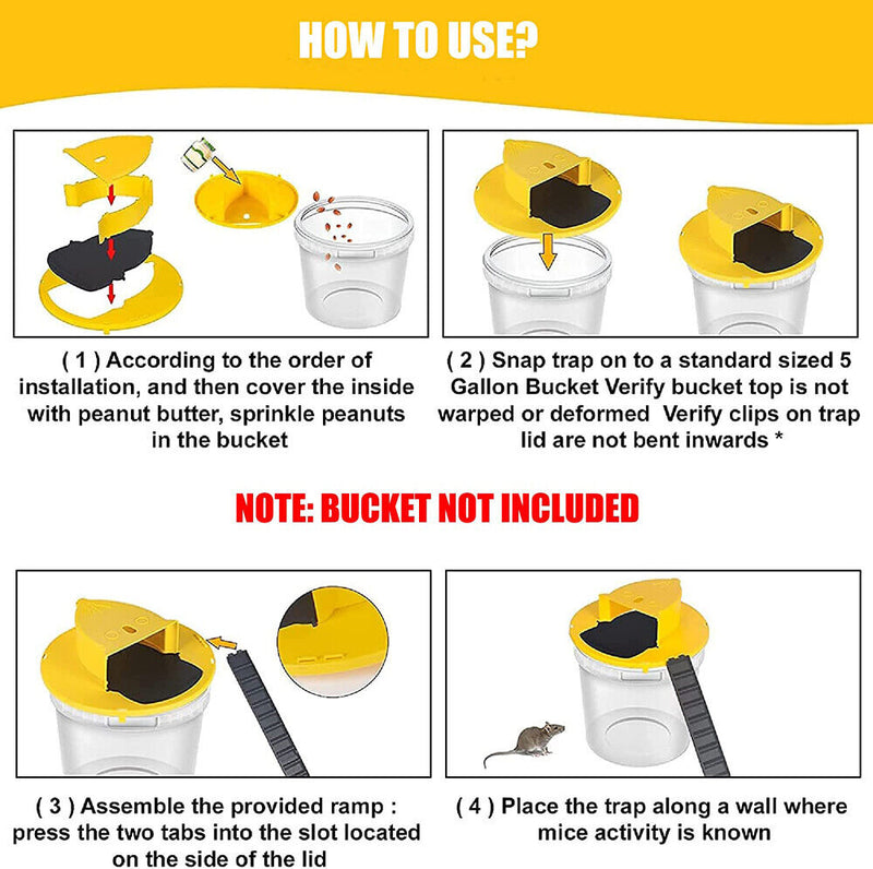 Mouse Trap Flip N Slide Bucket Lid Reusable Rat Catcher Killer with Ladder