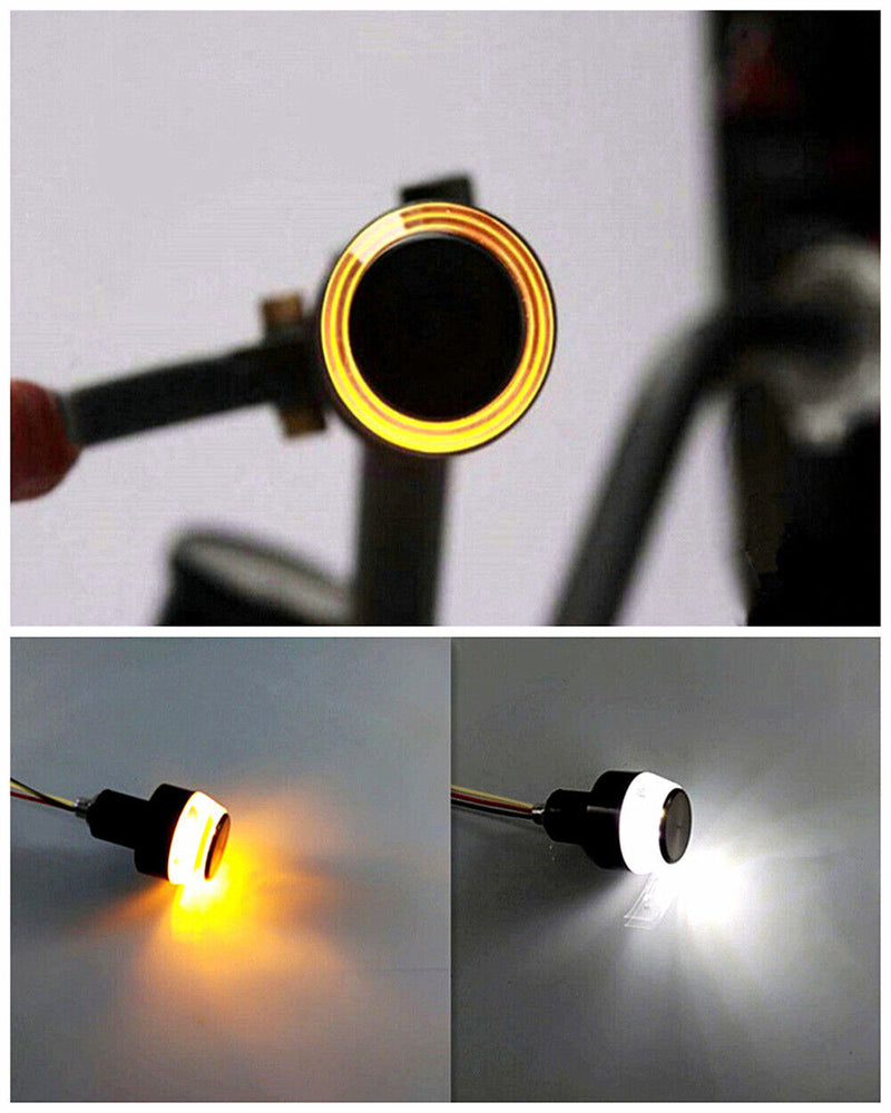 2Pcs 12V Motor Handlebar End LED Turn Signal Light Amber White Driving Lamp
