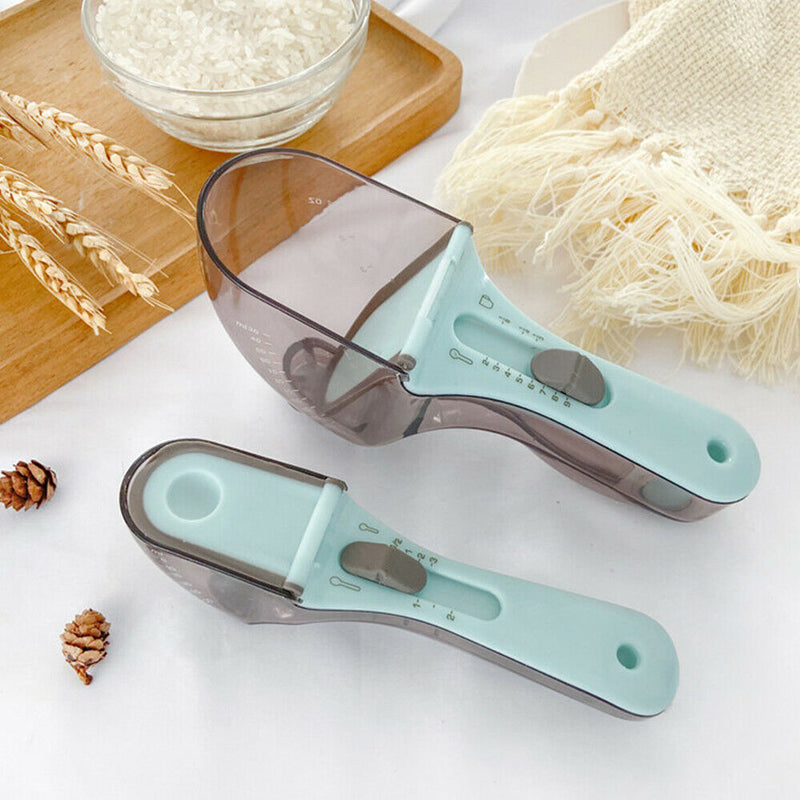Free shipping- 2pcs Baking Plastic Kitchen Scale Gauge Scoop Adjustable Measuring Spoons