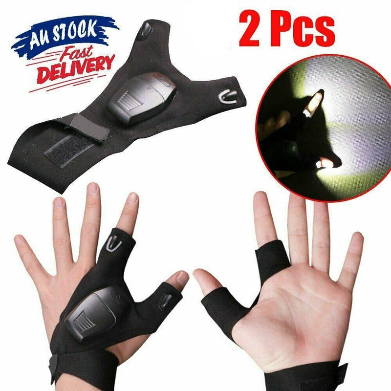 Free shipping- 2pcs Finger Glove with LED Light Flashlight Gloves Outdoor Gear Rescue Night Fishing