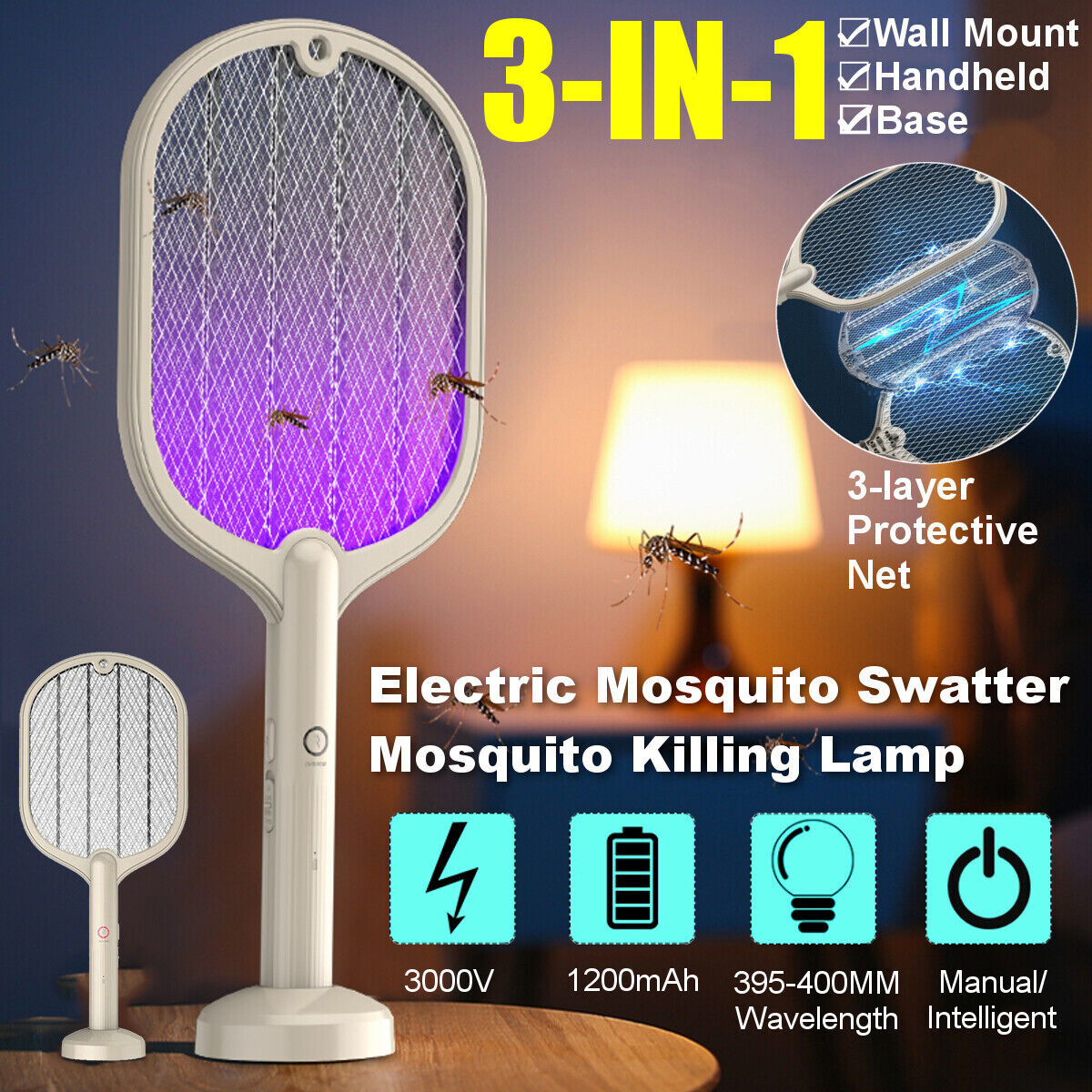 br outdoor electric insect zapper racket for flies and... Rechargeable Bug Zapper Mosquito Swatter Racket Electric Fly Insect Ki ...