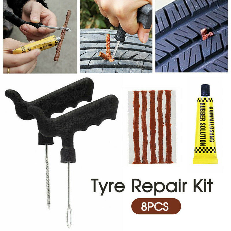 8PCS Tyre Repair Kit Tire Puncture Emergency Tool Motorcycle Bike Car Tubeless
