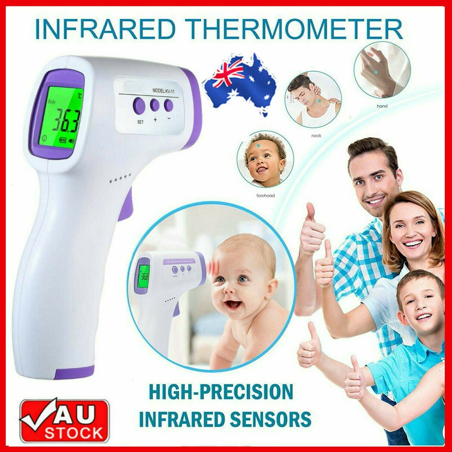 Thermometer Forehead Non-contact Infrared Temperature Digital Body Baby Adult