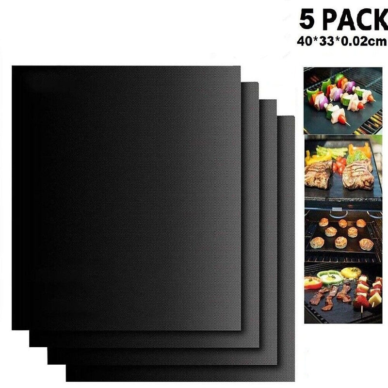 Free shipping- 5x BBQ Grill Mats Reusable Baking Cooking Sheet Non-Stick Teflon Barbecue Pad