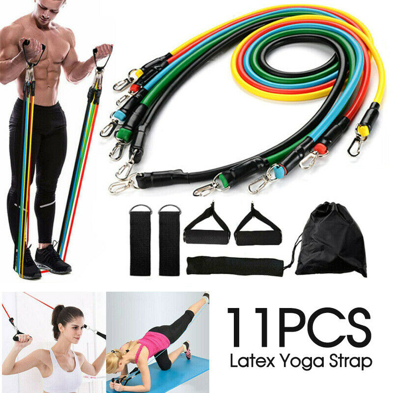 Free shipping-11PCS Latex Elastic Yoga Strap Resistance Bands