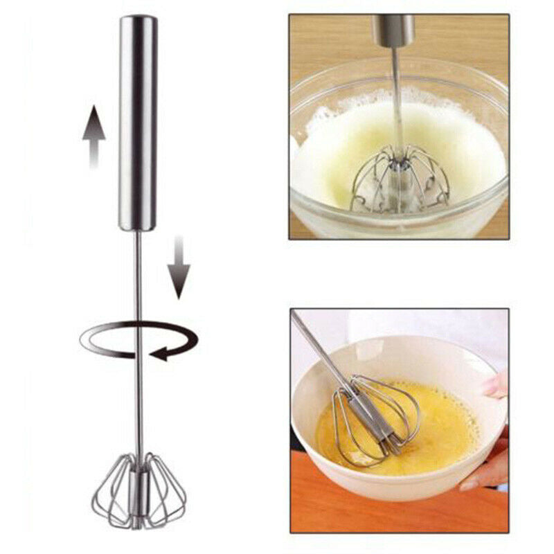 Stainless Steel Whisk Egg Beater Wisk Manual Self Turning Wire Milk Kitchen Tool