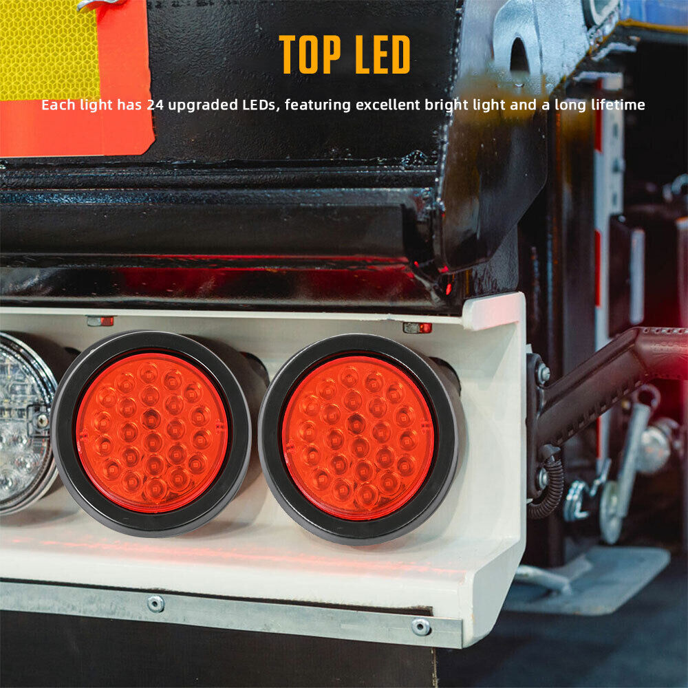 CLEARANCE- 2PCS 24V Round LED Tail Lights Stop Indicator Reverse Lamps Trailer Car Truck Light