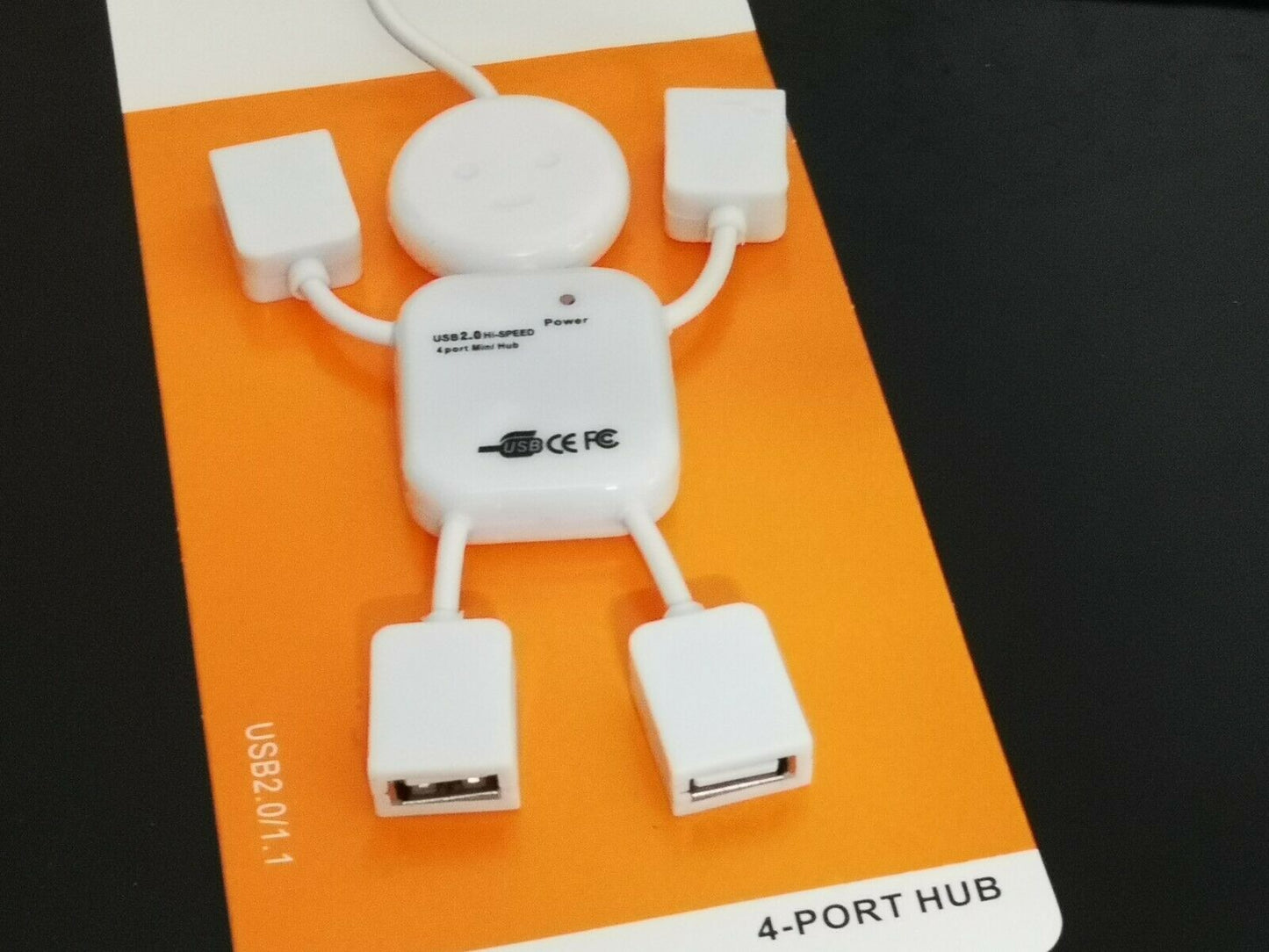 4 Port USB Plug-in Device HUB 2.0 USB Line Robot shape PC Powered Adapter