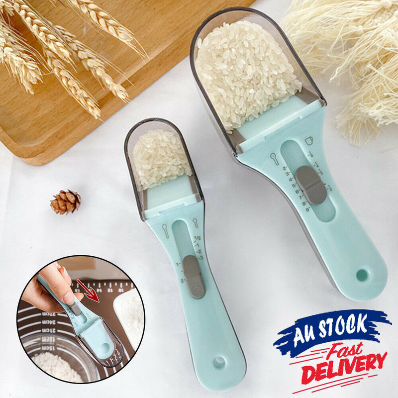Free shipping- 2pcs Baking Plastic Kitchen Scale Gauge Scoop Adjustable Measuring Spoons