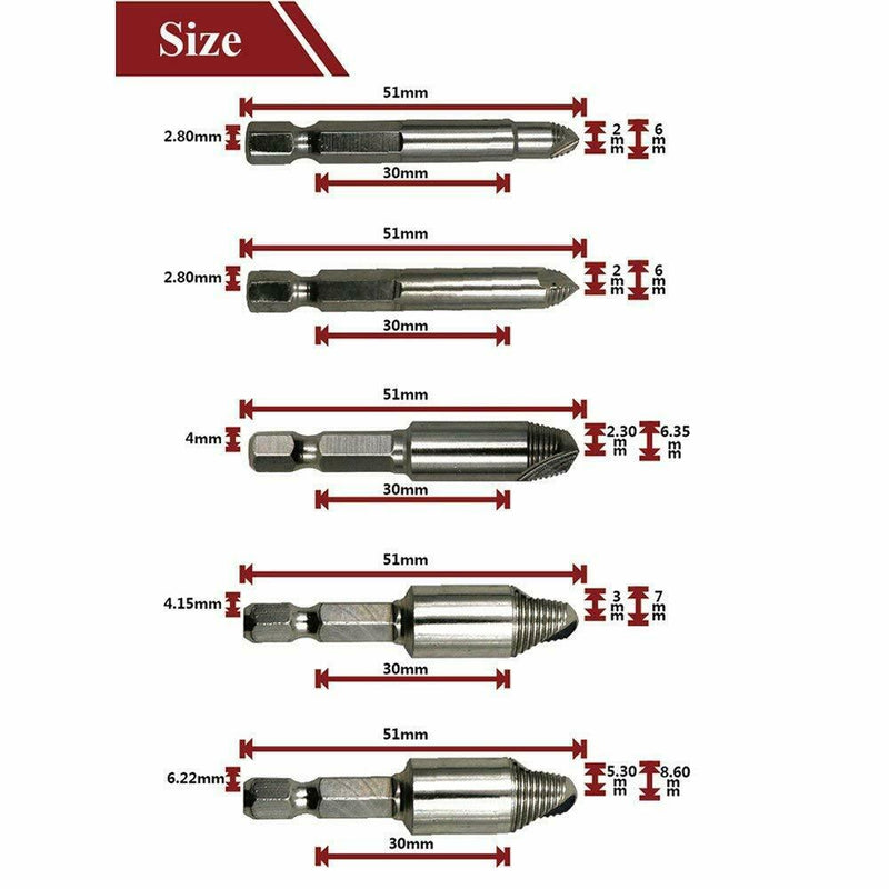 Free shipping- 5pc Damaged Broken Stripped Screw Drill Bit Tool Set Bolt Remover