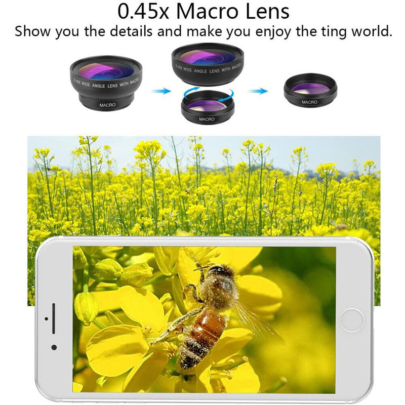 0.45X Wide Angle 12.5X Macro HD Camera Lens Clip-on For iPhone Samsung