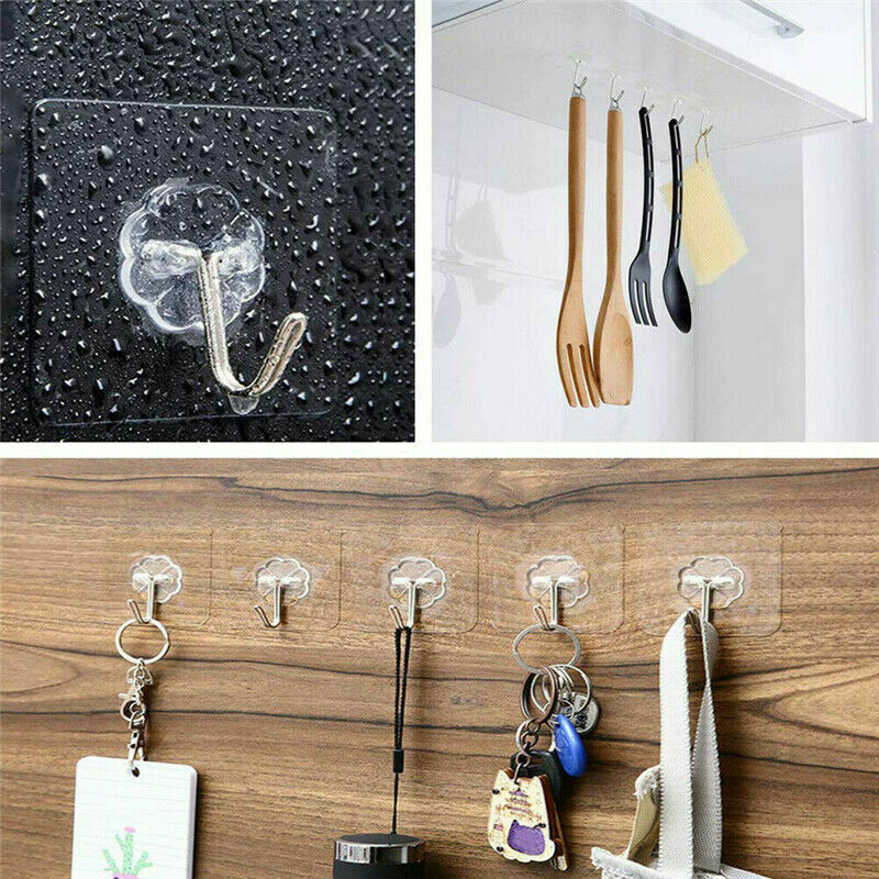 10pc/20pc Clear Seamless Adhesive Hook Strong Stick Wall Hook Load Kitchen Hanger