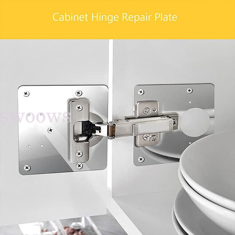 2 Sets Hinge Repair Plate Rust Resistant Steel Furniture Cupboard Repair Mount Tool
