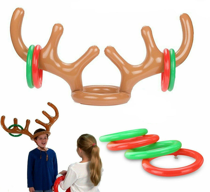 Reindeer Hat Christmas Party Game Ring Moose Inflatable Toss Holiday Toys