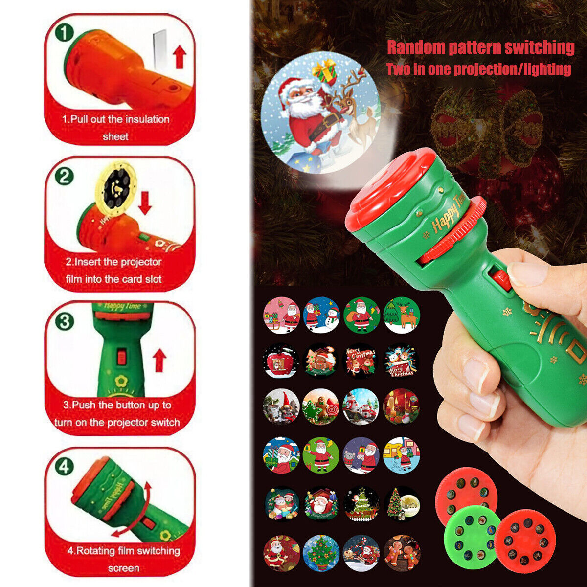24 Pattern Christmas Slide Projector Torch Projection Flashlight Fun