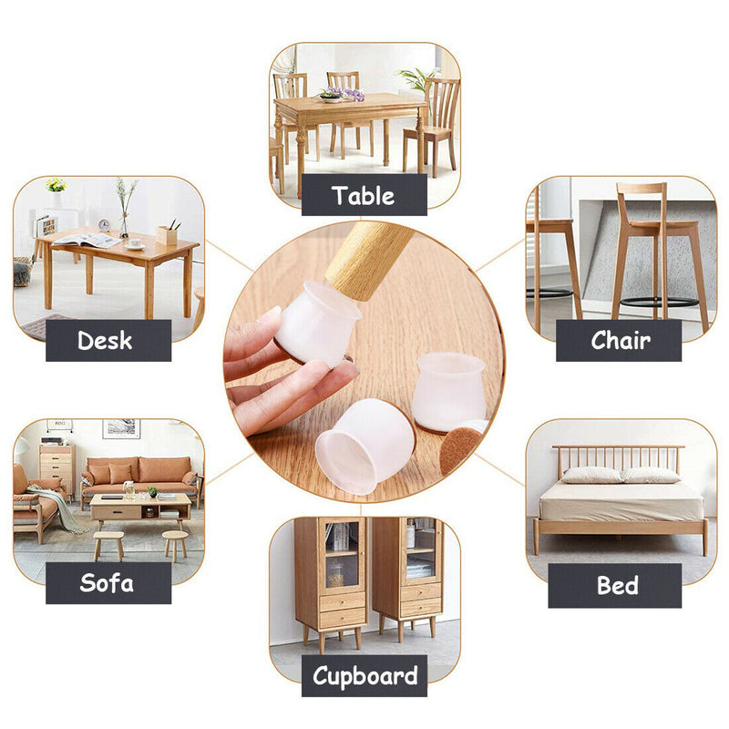 Free shipping- Upgraded 12pcs Silicone Chair Leg Covers Floor Protectors Table Furniture Feet Cap Felt Pads