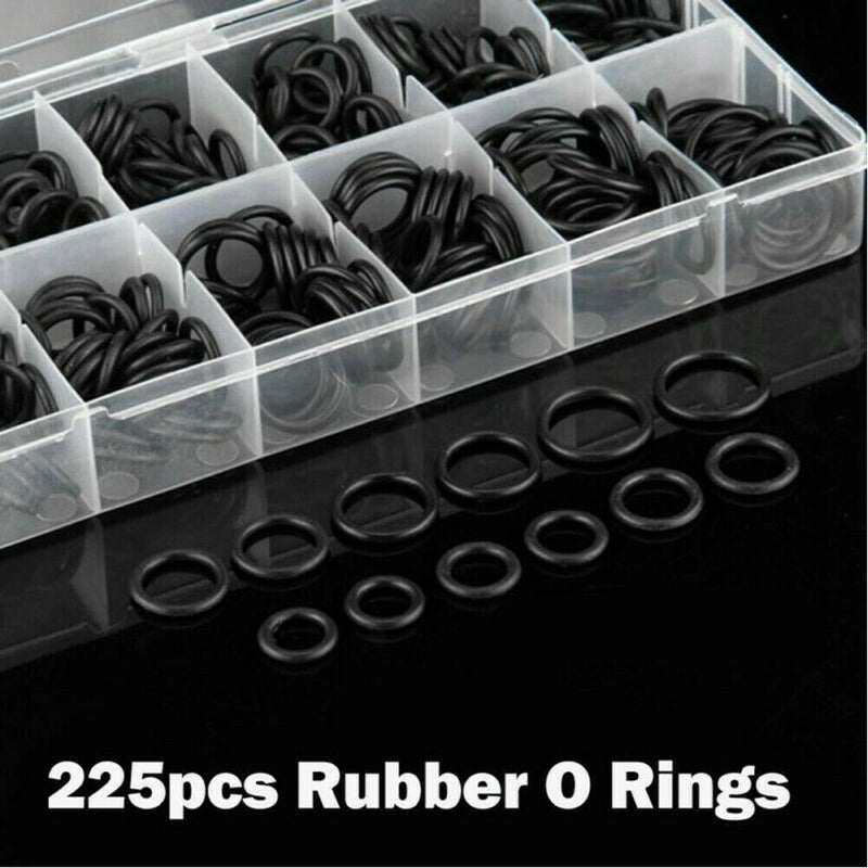 225 Pcs Rubber O Ring Oring Seal Plumbing Garage Assort Set Kit