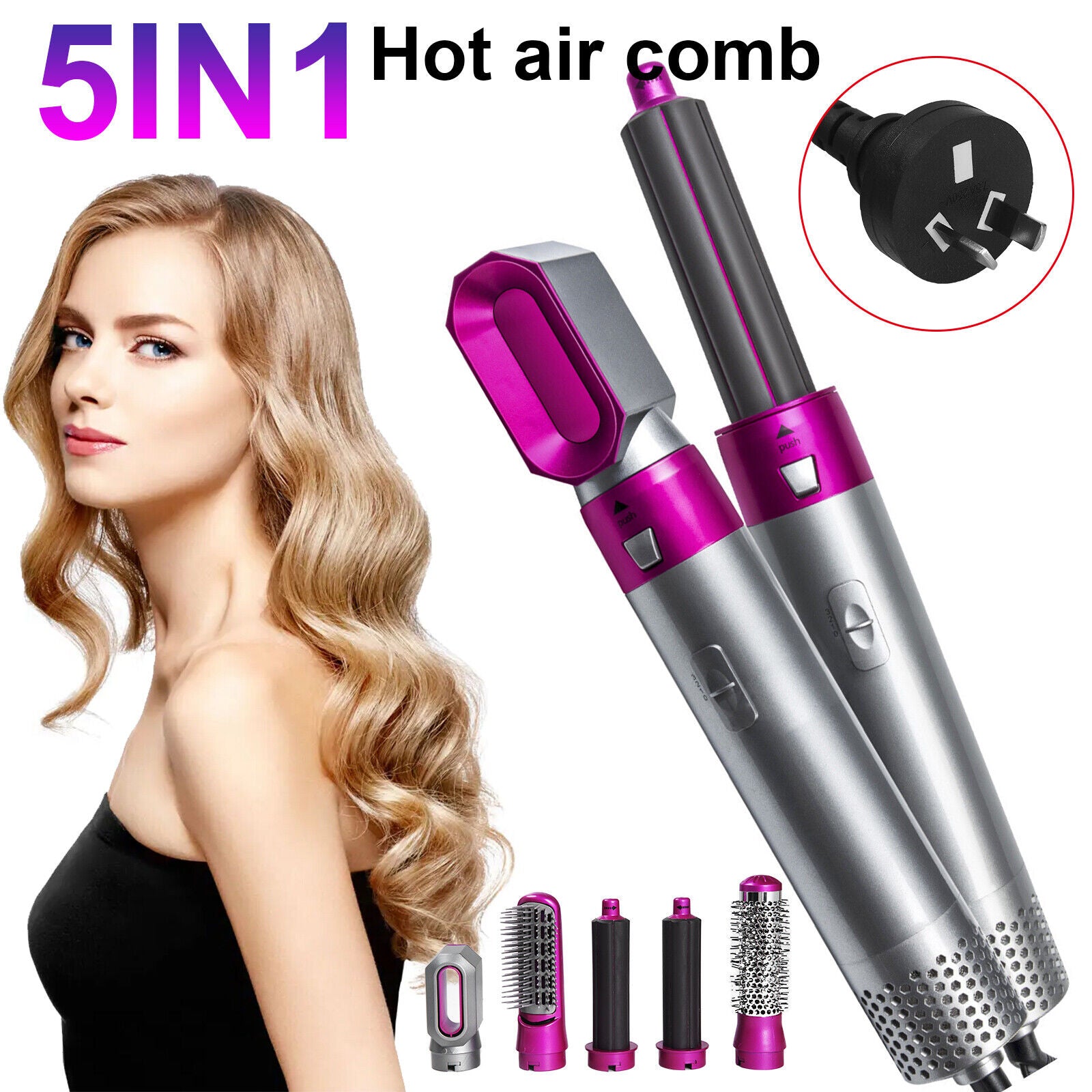 5in1 Electric Hair Dryer Hair Styler Straighteners Blow Brush Comb Curl Dryer