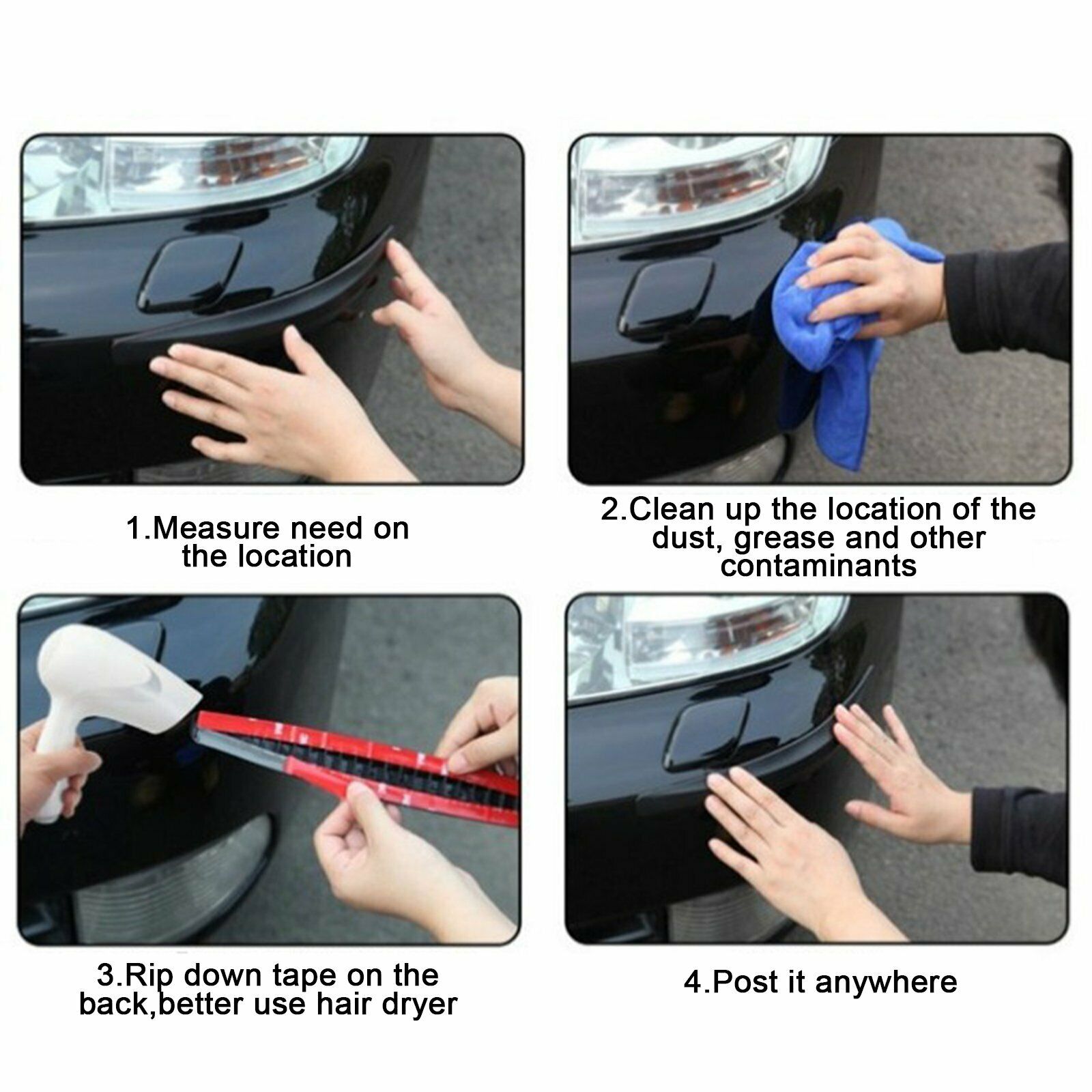 2pcs Car Carbon Fiber Anti-rub Unique Black Strip Bumper Corner Protector Guard