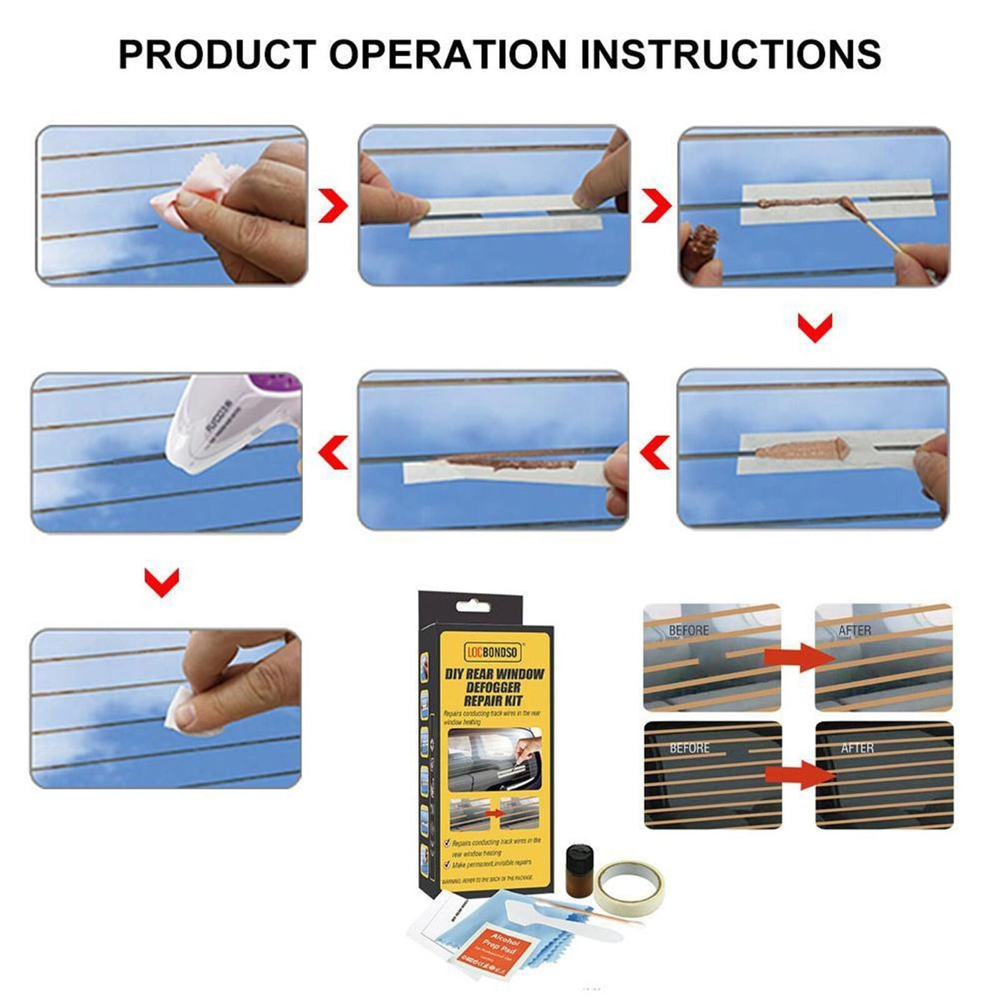 CLEARANCE- LOCBONDSO Complete Rear Window Defogger/Demister Repair Kit