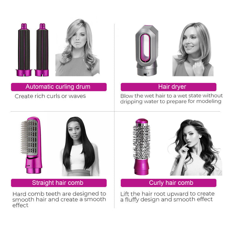 5in1 Electric Hair Dryer Hair Styler Straighteners Blow Brush Comb Curl Dryer