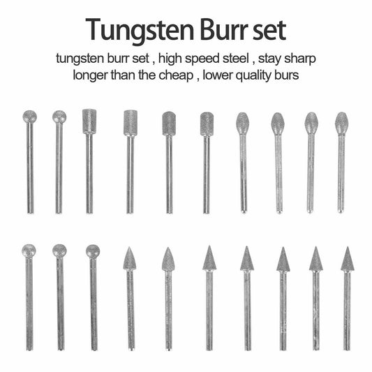 20Pcs Shank Diamond Grinding Heads Drill Burrs Bit Set for Rotary Tool Grinder