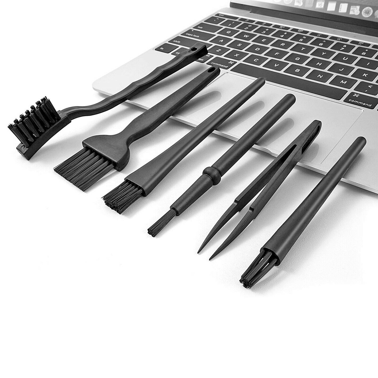 6pc Anti-Static Keyboard Cleaning Kit Black Plastic Laptop PC Dust Cleaner Brush
