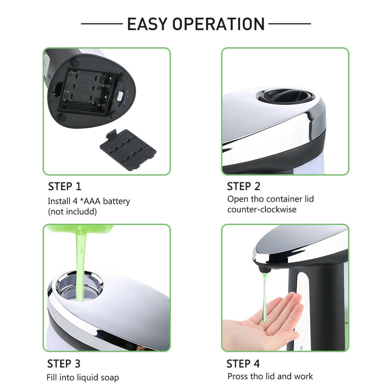 400ML Automatic Soap Dispenser Touchless Handsfree IR Sensor Dispenser Hand Wash
