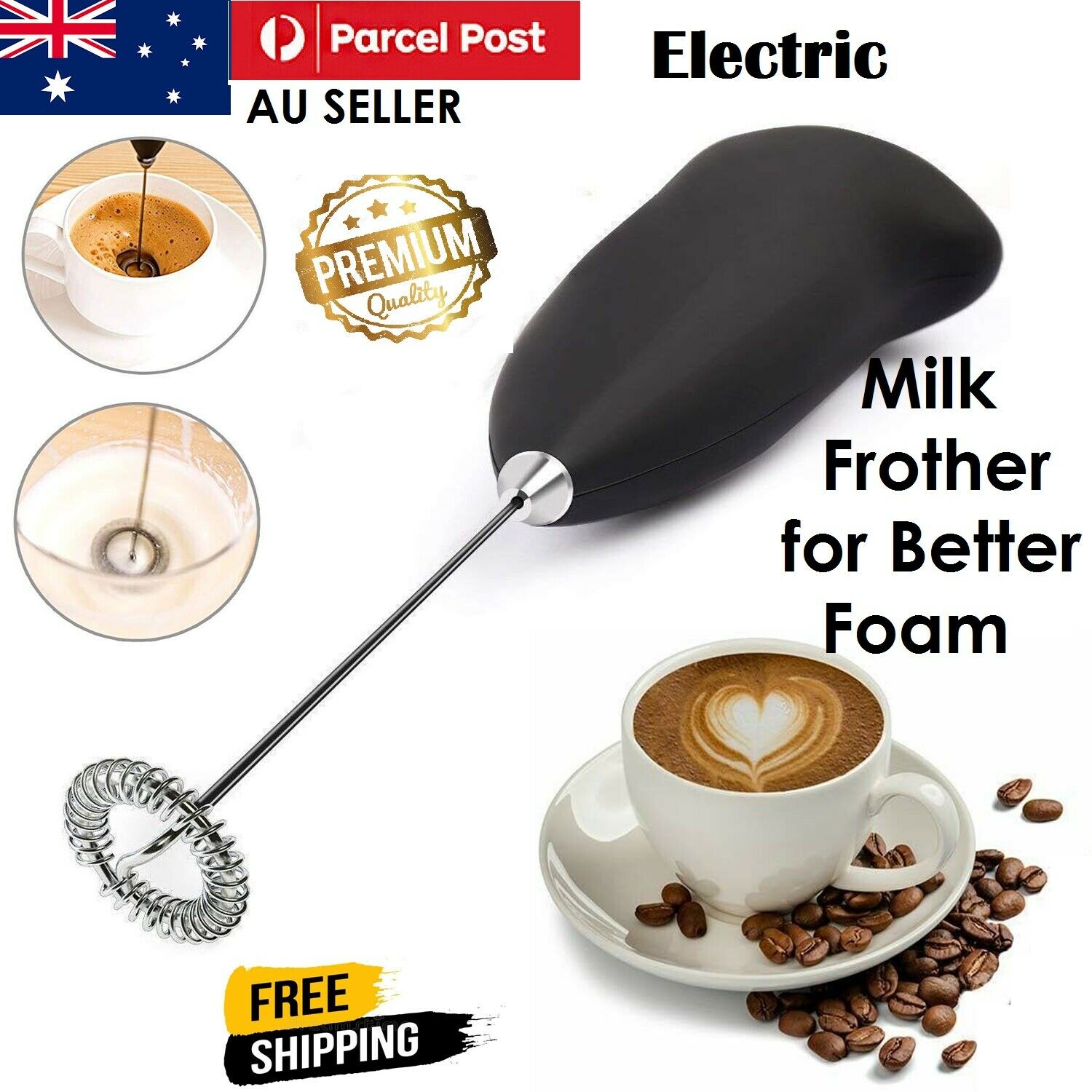 Electric Handheld Milk Frother Coffee Foam Maker Battery Powered Stainless Steel