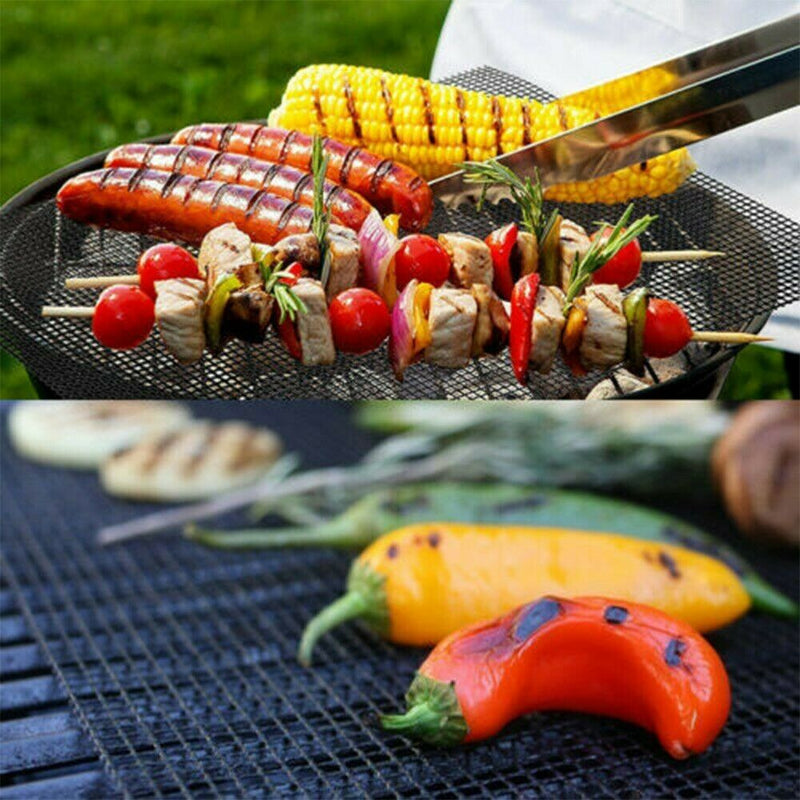Free shipping- 5x BBQ Grill Mesh Mat Non Stick Grilling Mesh Reusable Baking Net Pad Liner Set
