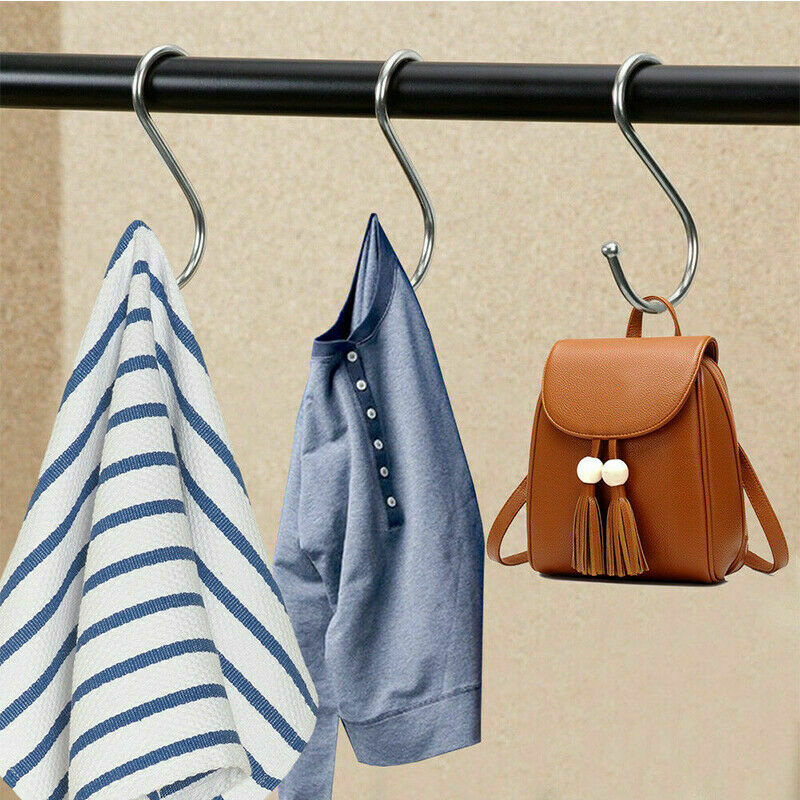 Free shipping-  10X/20X/30X Stainless Steel S Shape Hooks Kitchen Hanger Rack Clothes Hanging Holders