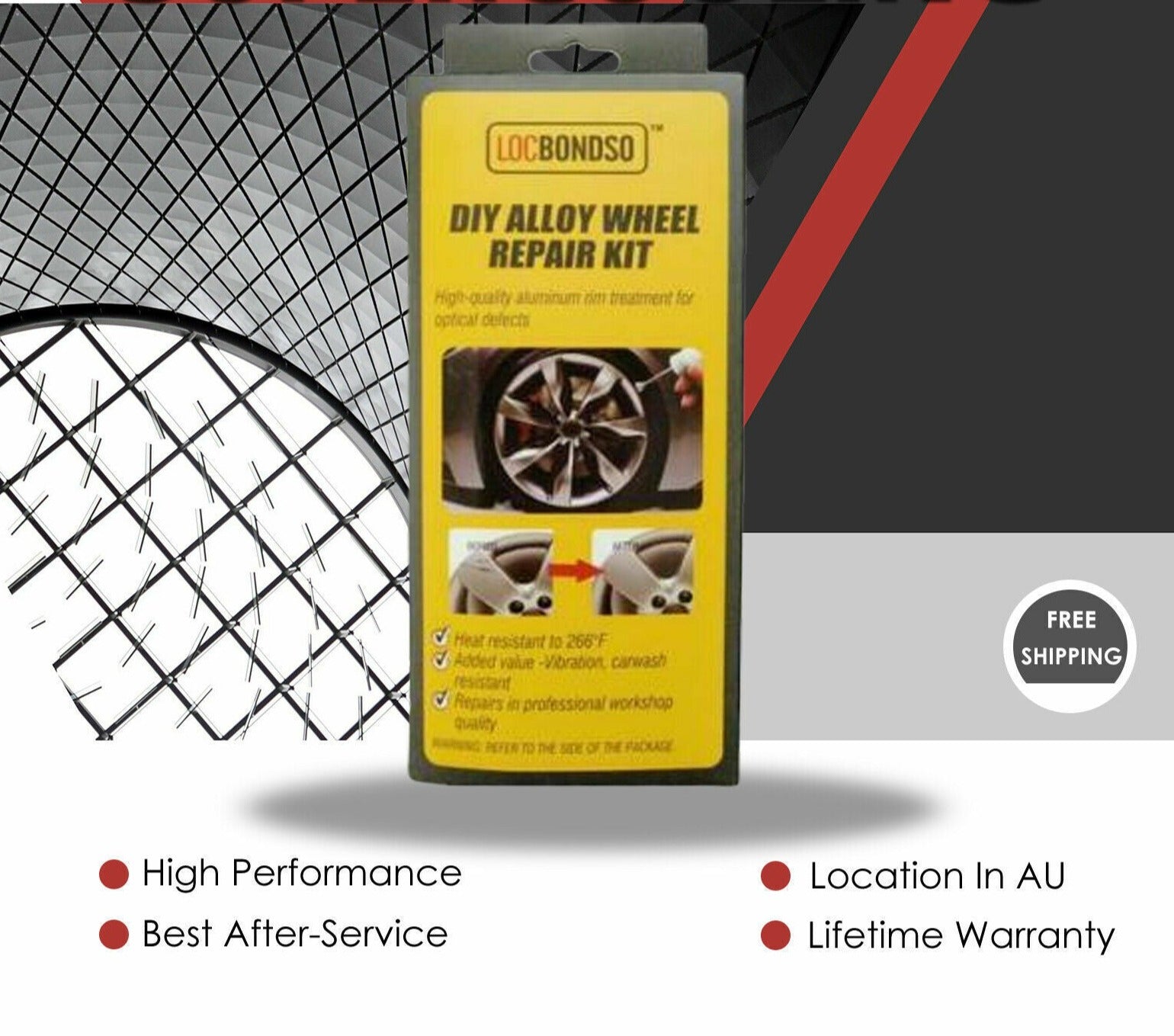 LOCBONDSO Alloy Wheel Repair Adhesive Kit Silver For Rim Dent Damage Scratch Universal