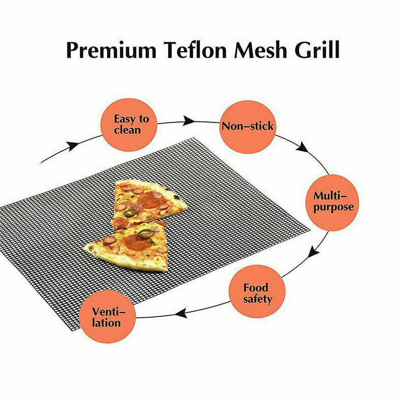 5x BBQ Grill Mesh Mat Non Stick Grilling Mesh Reusable Baking Net Pad Liner Set
